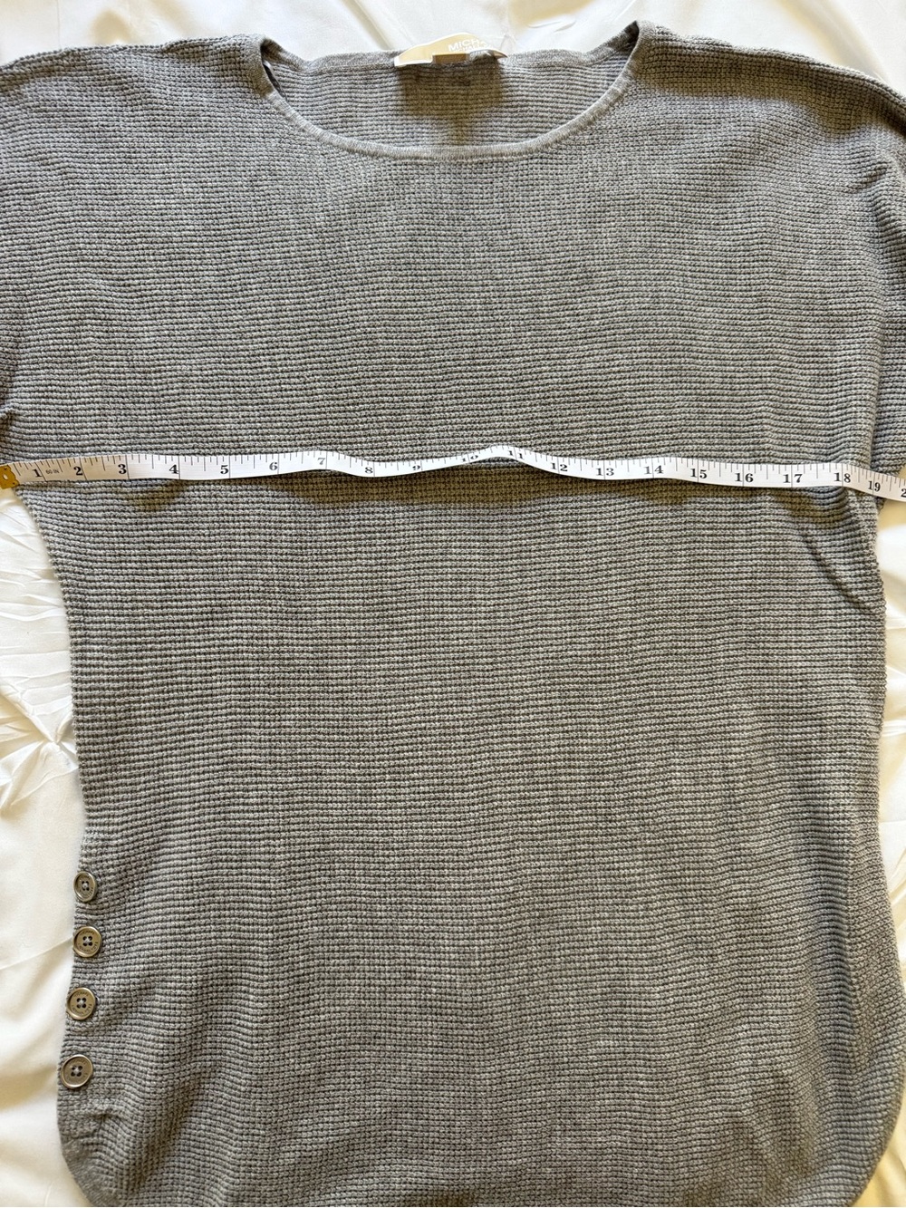 Michael Kors Grey Waffle Knit Side Button Sweater M - Picture 6 of 7
